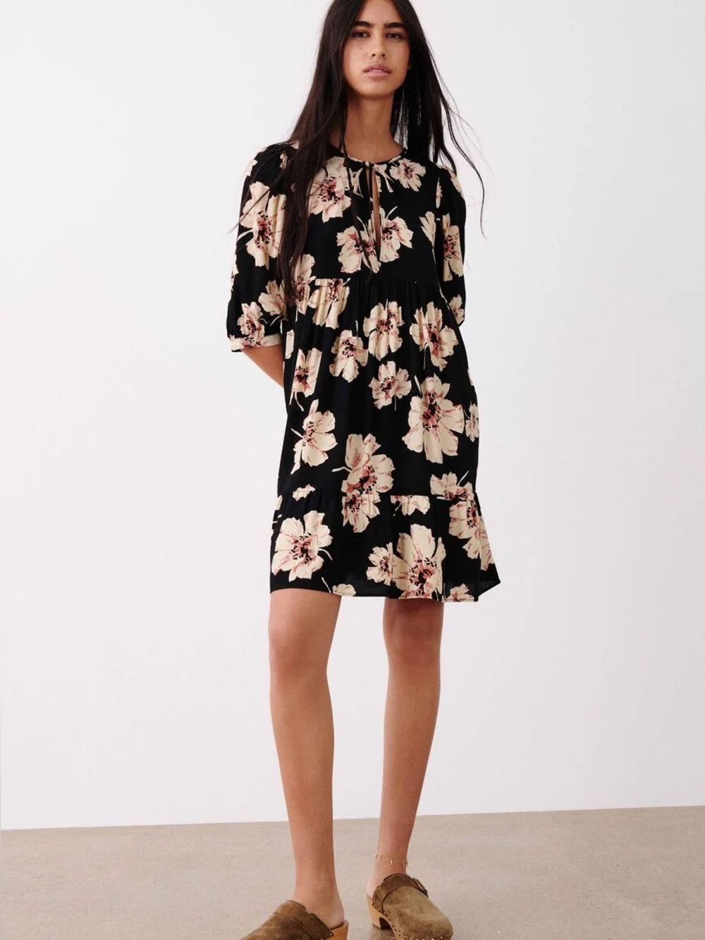 Ba&sh Lady Dress Katia Black Cream Floral Boho Lux French Girl Chic Size Small